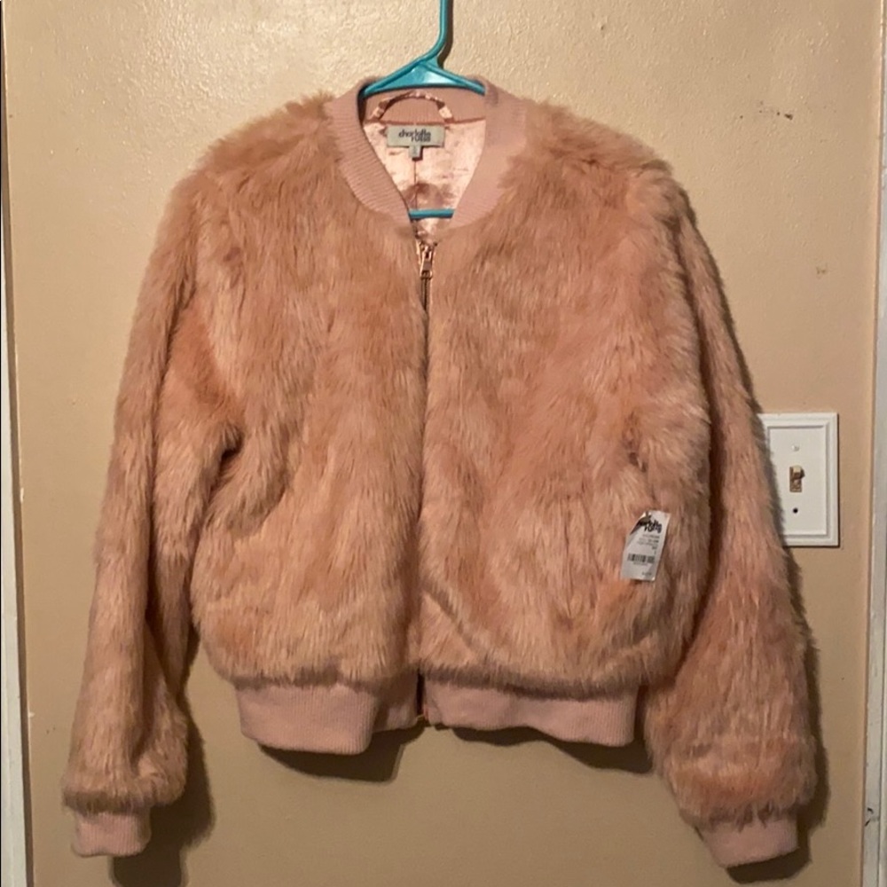Pink faux fur jacket from Charlotte Russe